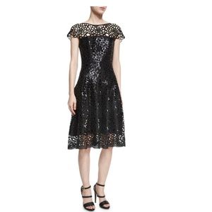 COPY - Talbot Runhof Noix Chrysanthemum Sequined Cocktail Dress, Black